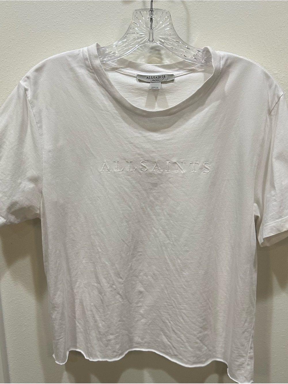 All Saints White Embroidered Logo Short Sleeve Tee